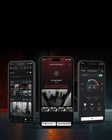 Nieuwe iRISCO app interface met camerabeelden, alarmmelding en smart home bediening