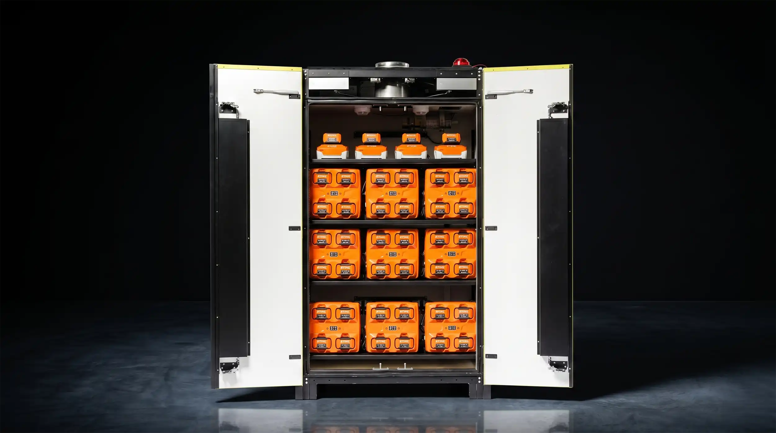 Lithium-ion batterijopslag 4 LOXK2000, de VDMA-gecertificeerde laad- en opslagkast voor lithium-ion batterijen